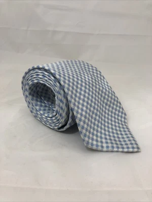 Gravata Alby masculina azul claro e branca italiana forrada geométrica de seda 60,5 x 3,75" - Imagem 1 de 4