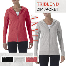 Anvil Triblend Women's Hooded Full-Zip Lightweight 4.2 oz Hoodie T-Shirt - 6759L