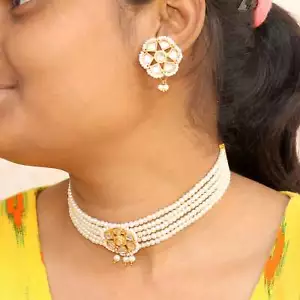 Kundan Halskette vergoldet Glas Kristall Braut Schmuck Set für Frauen - Bild 1 von 21