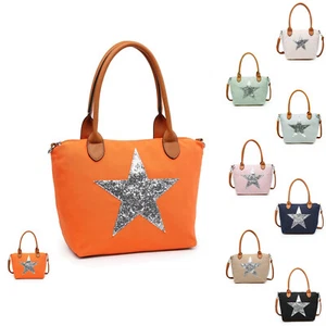 Leichte & modische mittelgroße Damenhandtasche aus seidigem Nylon mit Sternen Beuteltasche Schulter UK  - Bild 1 von 10