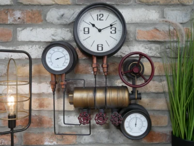 Industrial Pipe Wall Clock Vintage Steampunk Style Pipe Waterworks  - Image 1 of 4