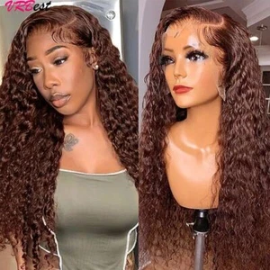 Chocolate Brown Lace Front Human Hair Wig Deep Wave HD Transparent Lace Female - Bild 1 von 14