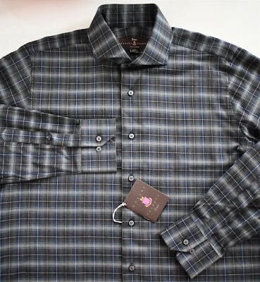 $348 Nueva Camisa VESTIDO ROBERT TALBOTT ESTATE Gris Estampado a Cuadros 100% ALGODÓN 15.5/M Foto 1 de 4