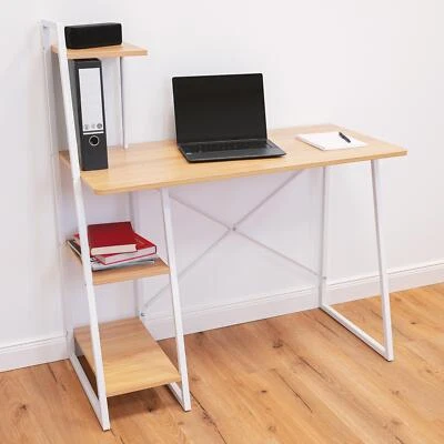 Schreibtisch mit Regal Arbeitsstisch Computertisch Büromöbel Tisch PC weiß 102cm - Bild 1 von 4