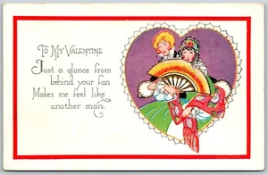 Postcard Valentines Day To My Valentine Just a Glance frm Behind Your Fan - Picture 1 of 2