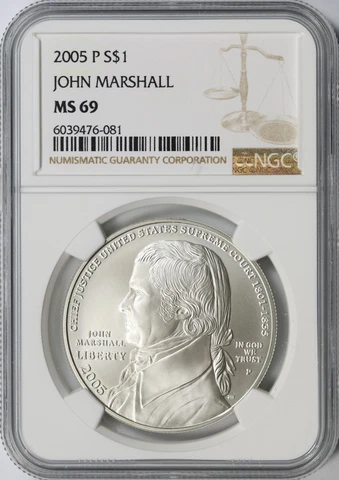 2005-P $1 John Marshall Commemorative Dollar NGC MS69 Cover
