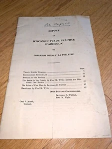 1937 REPORT OF WISCONSIN TRADE PRACTICE COMMISSION - Governor Philip La Follette - Bild 1 von 7