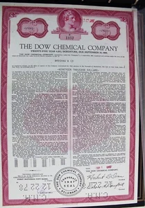 The Dow Chemical Company 1970s stary certyfikat akcji USA 19 000 USD - Zdjęcie 1 z 3
