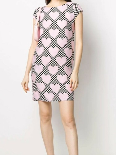 Mini Abito Love Moschino Rosa Cuore Nero Stampa Scatole UK12 IT44 EUR40 CTRL £275
