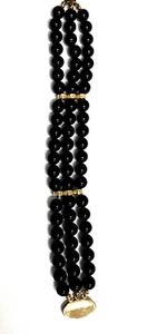 SCHWARZER ONYX & 14K GOLD GEFÜLLT DREISTRANG ARMBAND VINTAGE ELEGANT 7,5" - 8" - Bild 1 von 5