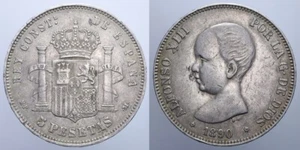 5 PESETAS 1890 ALFONSO XIII SPAGNA - Picture 1 of 1