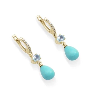 Blue Topaz Turquoise Gemstone Mini Hoop Earrings Silver 925 Gold Plated Jewelry - Picture 1 of 3