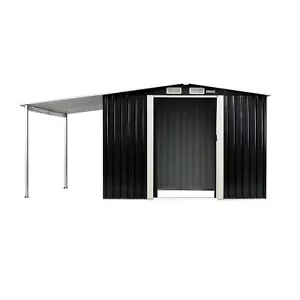 Wallaroo 6x8ft Zinc Steel Garden Shed with Open Storage - Black - Picture 1 of 10