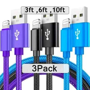 3-Pack Nylon Braided Cables for iPhone 14/13/12/Pro Max/X/XR/XS/8/7/6s - Picture 1 of 4