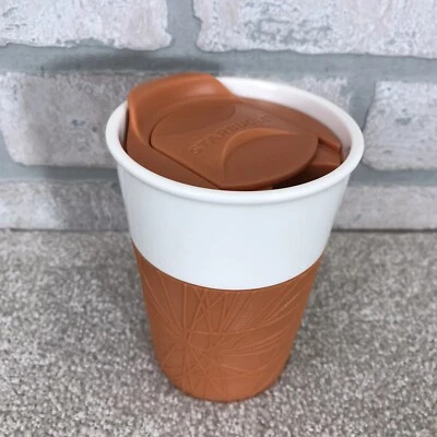 Starbucks 2013 ORANGE Ceramic Coffee Travel Cup Mug Tumbler Silicone Sleeve 8oz - Image 1 of 4
