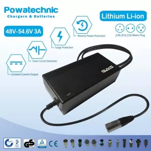 54.6V 3A Lithium Charger for 48V e-Bike Scooter Golf Li-Ion Battery - Picture 1 of 16