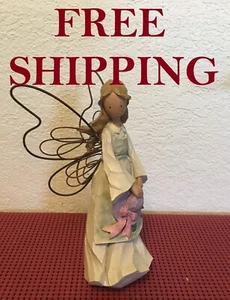 GANZ Resin ~ Wood Carved Look ~~~ Angel Holding Her Spring Bonnet  7" High - Picture 1 of 11