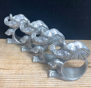 Pottery Barn Elephant Trunk up Silver Metal Napkin rings holders set 4