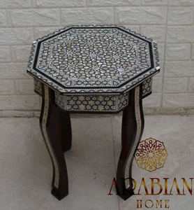 Morocco Octagonal Mother of Pearl Side Table, Coffee & End Wooden Bedside Table - Picture 1 of 7