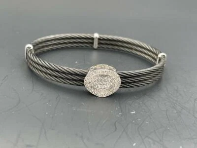 18kt Gold Alor Noir ALOR2 .53tcw Diamond Black Cable Bangle Bracelet - Image 1 of 4