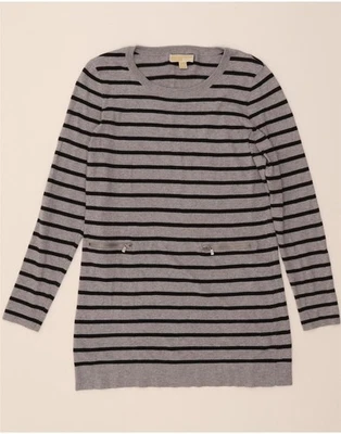 MICHAEL KORS женщин лодка шеи джемпер свитер Великобритании 14 большой серый в полоску DP54 - Изображение 1 из 4