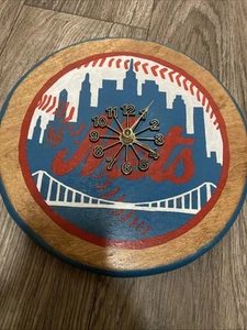 Mets Baseball Homemade Hand painted Solid Wooden Clock Working - Picture 1 of 6