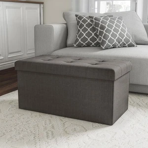 Charcoal Ottoman Folding Bench Storage Bin Footrest with Padded Lid 30 x 15 x 15 - Picture 1 of 6