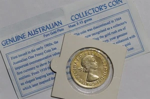 🧭 🇦🇺 CENTAVO AUSTRALIANO CHAPADO EN ORO CON CERTIFICADO DE AUTENTICIDAD B87 #52 - Imagen 1 de 3
