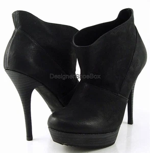 $250 LUXURY REBEL RITA Black Oiled Leather Designer Ankle Boots 7.5 EUR 38 - Picture 1 of 3