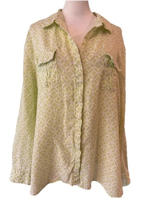 Charter Club Lino Lujo Verde Lima/Blanco Abotonado Talla XL Foto 1 de 4