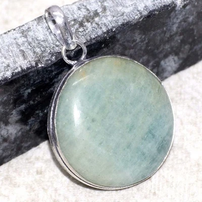 Colgante redondo étnico aguamarina enchapado en plata 925 talla 1,8" GW Foto 1 de 3