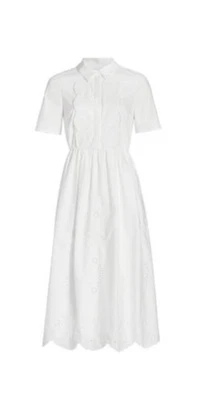 AUTORRETRATO Vestido Midi Bordado Ojales Encaje Blanco 100% Algodón Forrado Talla 12 Foto 1 de 4