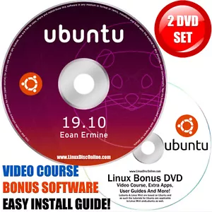 Ubuntu 19.10 Eoan Ermine 64-bit Linux Live Install DVD For PC Mac + BONUS DVD - Picture 1 of 6