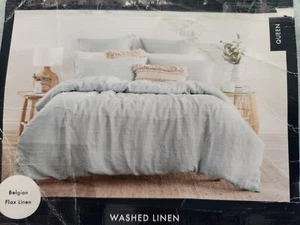 M.U.S.E by pillowTalk Washed Belgium Flax Linen Dusty Blue Queen quilt cover set - Picture 1 of 4