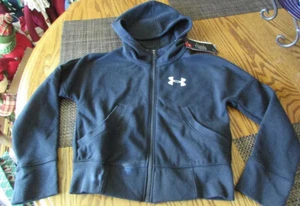 Under Armour Coldgear Full Zip Hooded Black Loose fit Sweatshirt Girl's YS NWT - Picture 1 of 9