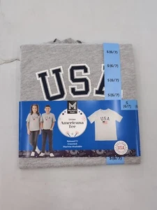 MM Kids Unisex Relaxed Fit Crew Neck Short Sleeve Americana Tee Grey S 6/7 AM34 - Picture 1 of 4