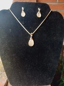 Gold Necklace And Earrings Jewellery Set With Gemstone Gift For Her - Picture 1 of 4