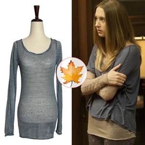 FREE PEOPLE Blue Striped Burnout Long Sleeve Layering Top M ASO Violet Harmon - Picture 1 of 11