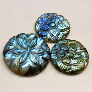 Lote de 3 piezas de piedras preciosas sueltas talladas en labradorita natural 92 quilates 29x29 22x22 mm #R-13598 - Imagen 1 de 5