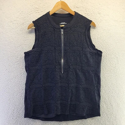 Blusa sin mangas Carmen Marc Valvo 1/4 cremallera encaje para mujer XL negra Foto 1 de 4