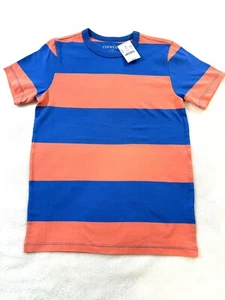 J Crew Crewcuts Tshirt 8 NWT Short Sleeve Blue Orange Bold Stripe - Picture 1 of 8