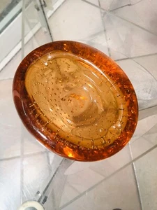 Bowl IN Murano Glass Bubbles Amber Italian Design Glass Bowl - Picture 1 of 7