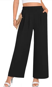NEW Wide Leg Work Career Flowy High Elastic Waisted Pants Pockets XL - Picture 1 of 5