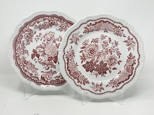 Spode Archive Collection Regency British Flowers Jasmine Plate Set 2 England Red - Picture 1 of 10