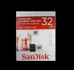 New SANDISK ULTRA 32GB MICRO SD SDHC UHS-I CARD 2 PACK With ADAPTER - Picture 1 of 1
