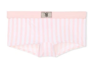 Victoria's Secret Boyshort-HÖSCHEN Victoria PINK elfenbein GESTREIFT Logo GLANZ Logo M - Bild 1 von 1