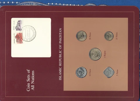 Coin Sets of All Nations Pakistan w/card UNC 1 Rupee 50,25,10,5 Paisa 1984 Cover