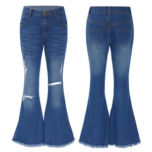 Mädchen gerissene Flare Jeans elastische Taille Glockenunterteil Hose breites Bein Denim Hose - Bild 1 von 19