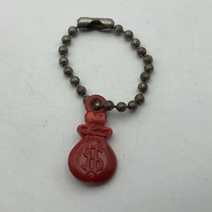 Money Bag FOB Keychain Red Plastic Mini Rough Vintage Antique Older Unusual - Picture 1 of 16