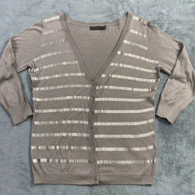 The Limited Cardigan Womens L Sequined 3/4 Sleeve Sweater VNeck Cotton Button - Image 1 of 4